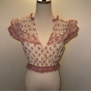 SAYLOR XS Bohemian Floral Jolisa Crop Ruffle Sleeve Top Blouse Shirt